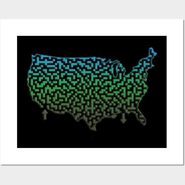 United States of America Shaped Maze & Labyrinth Wall Art by gorff